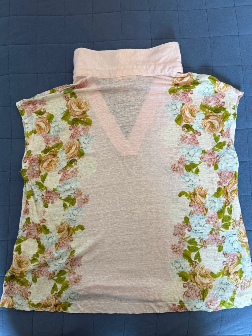 Joie Pink Floral V-Neck Collared Tank/cap sleeve shirt 100 percent linen large - Picture 5 of 5